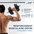 Ensemble haltères musculation 3 en 1 60 kg avec barre longue et curl