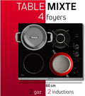 Plaque de cuisson induction et gaz 4 foyers 3400W 4600W encastrement 56x49 cm