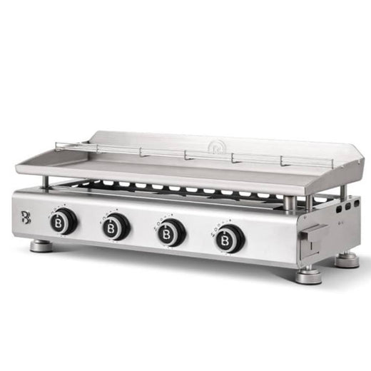 Plancha inox 84x34 cm 4 brûleurs grille réchauffement tiroir graisse