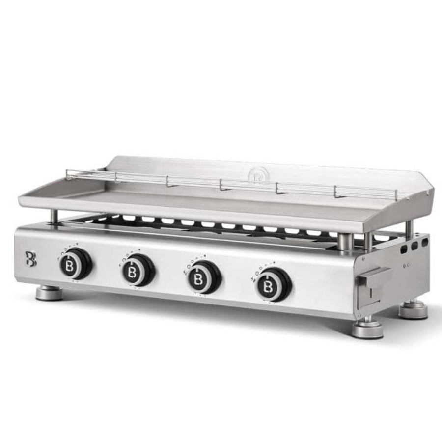 Plancha inox 84x34 cm 4 brûleurs grille réchauffement tiroir graisse