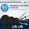 Ensemble haltères musculation 3 en 1 60 kg avec barre longue et curl