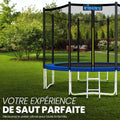 Trampoline 244 305 366 427 cm avec filet échelle housse ancrage charge 150 kg