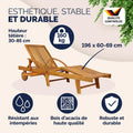 Chaises longues jardin Tami Sun bois acacia pliantes roues type transat bain de soleil