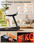 Tapis de course pliable inclinable 16% 14 km/h surveillance fréquence cardiaque moteur 35 CV LED charge 180 kg
