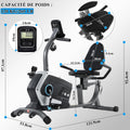 Vélo d appartement semi allongé magnétique 8 niveaux siège réglable écran LCD