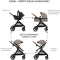 Poussette 3 en 1 ESME avec porte bébé I Size système voyage pliable nouveau né jusqu’à 4 ans beige