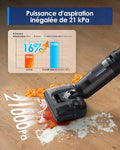 Aspirateur eau et poussière sans fil 50 min séchage 85 degrés nettoyage bords