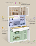 Buffet haut vaisselier avec prises LED plans travail tiroirs 40x100x180 cm blanc