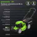 Tondeuse gazon sans fil 48 V 46 cm sac 55 L avec batteries et chargeur