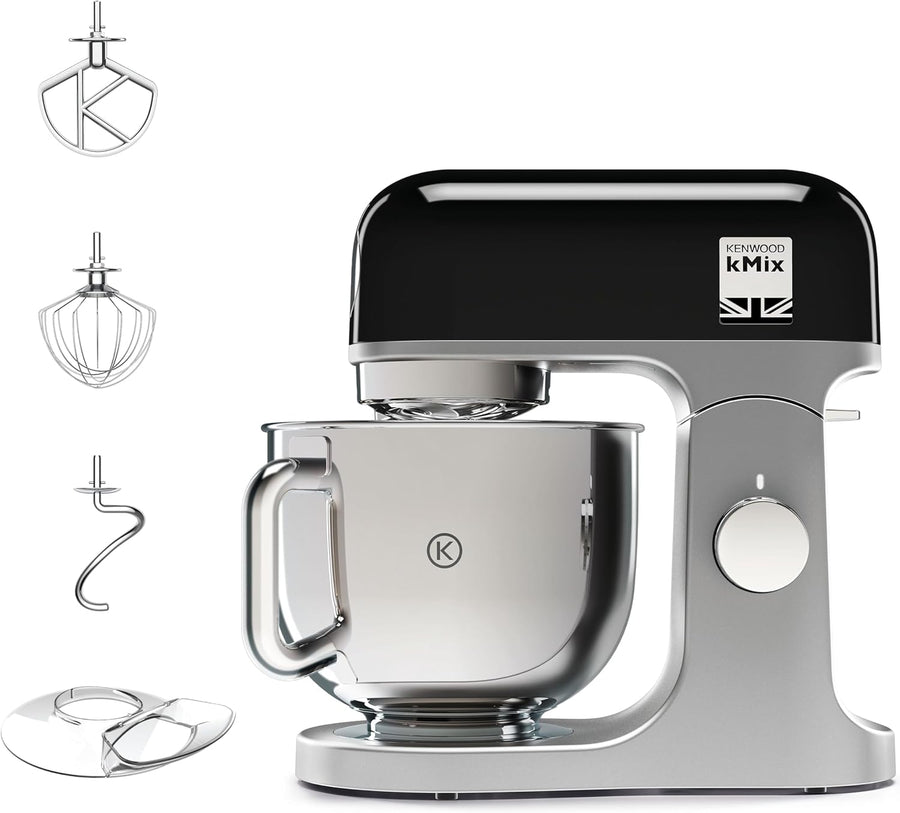 Robot pâtissier KMX750BK bol inox 5 L sécurité boîtier métal kit pâtisserie 3 pièces protection anti éclaboussures 1000W noir