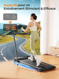 Tapis de course pliable 5 en 1 LED inclinable 9% moteur silencieux double écran 1 à 12 km/h compact maison bureau 120 kg