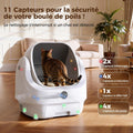 Litière chat autonettoyante ouverte grande capacité contrôle app sécurité anti odeur multi chats