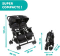 Poussette double tandem Ohlalà inclinable pliable jumeaux jusqu’à 15kg capote extensible noir