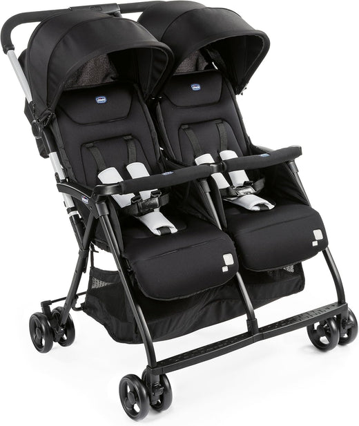 Poussette double tandem Ohlalà inclinable pliable jumeaux jusqu’à 15kg capote extensible noir