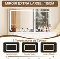 Coiffeuse miroir LED 115x60 cm avec tabouret et 7 tiroirs