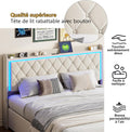 Lit coffre 160x200 cm LED USB tête de lit rangement velours