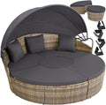 Bain de soleil modulable résine tressée pare soleil coussins inclus
