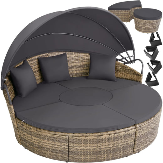 Bain de soleil modulable résine tressée pare soleil coussins inclus