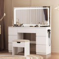 Coiffeuse miroir LED 115x60 cm avec tabouret et 7 tiroirs