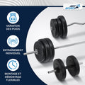 Ensemble haltères musculation 3 en 1 60 kg avec barre longue et curl
