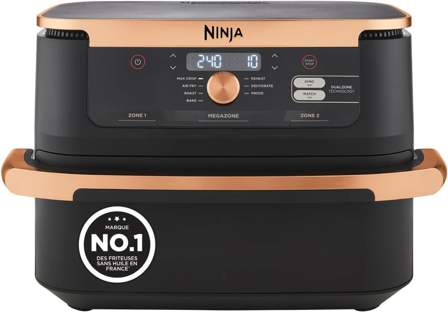Friteuse air chaud Foodi FlexDrawer 104 L dual zone séparateur amovible 7 en 1 pièces antiadhésives lavables noir cuivre AF500EUCP