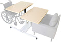 Table de lit médicale roulettes forme C tablette réglable usage lit handicapés double