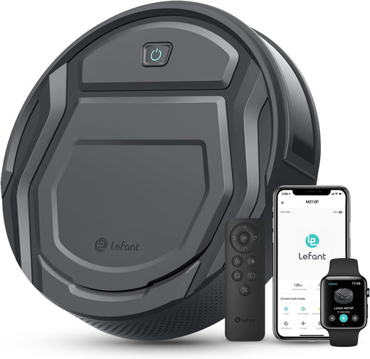 Robot aspirateur M210P 2200Pa mince silencieux 6 modes auto charge WiFi Bluetooth 120 min idéal poils animaux sols tapis