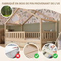 Lit cabane enfant 190x90 cm bois naturel avec tiroirs barrière amovible