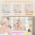 Coiffeuse miroir LED 3 couleurs plateau verre 9 tiroirs prises intégrées