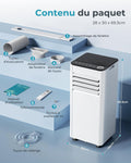 Climatiseur mobile 9000 BTU 26 kW télécommande 4 en 1 silencieux LED minuterie 24h surface 25 m²