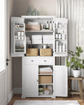 Buffet haut cuisine 182 cm avec tiroir placards étagères réglables blanc