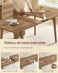 Table salle à manger plateau extensible charge 120 kg marron miel
