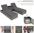 Set 2 chaises longues bain de soleil dossier réglable table aluminium résine tressée housses protection gris
