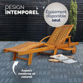 Chaises longues jardin Tami Sun bois acacia pliantes roues type transat bain de soleil