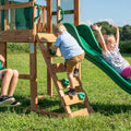 Aire de jeux en bois Buckley Hill portique balançoire mur escalade toboggan bac à sable cabane extérieur enfant