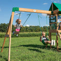 Aire de jeux en bois Buckley Hill portique balançoire mur escalade toboggan bac à sable cabane extérieur enfant
