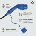 Câble charge EV type 2 Schuko 37 kW monophasé 8A 16A affichage numérique longueur 10 m