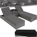 Set 2 chaises longues bain de soleil dossier réglable table aluminium résine tressée housses protection gris