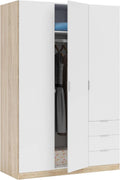 Armoire penderie 3 portes 3 tiroirs 121 x 180 x 52 cm chêne canadien blanc