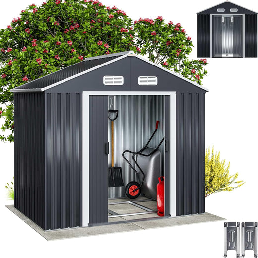 Abri jardin métal 2 m2 200x135x190 cm porte coulissante anthracite