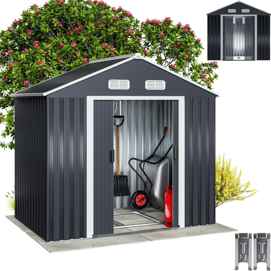 Abri jardin métal 2 m2 200x135x190 cm porte coulissante anthracite