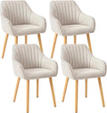 Lot 4 chaises salle à manger beige accoudoirs rembourrées polyester pieds bois salon cuisine bureau