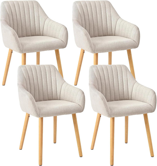 Lot 4 chaises salle à manger beige accoudoirs rembourrées polyester pieds bois salon cuisine bureau