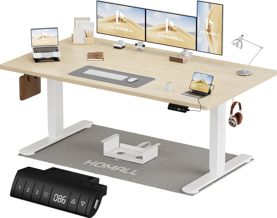 Bureau assis debout électrique 160x80 cm hauteur réglable mémoire anti collision