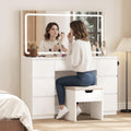 Coiffeuse miroir LED 115x60 cm avec tabouret et 7 tiroirs
