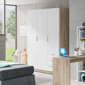 Armoire penderie 3 portes 3 tiroirs 121 x 180 x 52 cm chêne canadien blanc