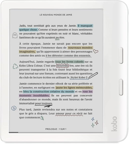 Liseuse couleur Libra Colour écran E Ink Kaleido 3 7 pouces mode sombre étanche audio 32 Go blanc