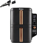 Friteuse air chaud Double Stack XL 95 L 2 compartiments verticaux 4 niveaux cuisson 6 en 1 pièces antiadhésives lavables noir cuivre