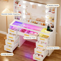 Coiffeuse miroir LED 3 couleurs plateau verre 9 tiroirs prises intégrées