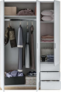 Armoire penderie 3 portes 3 tiroirs 121 x 180 x 52 cm chêne canadien blanc